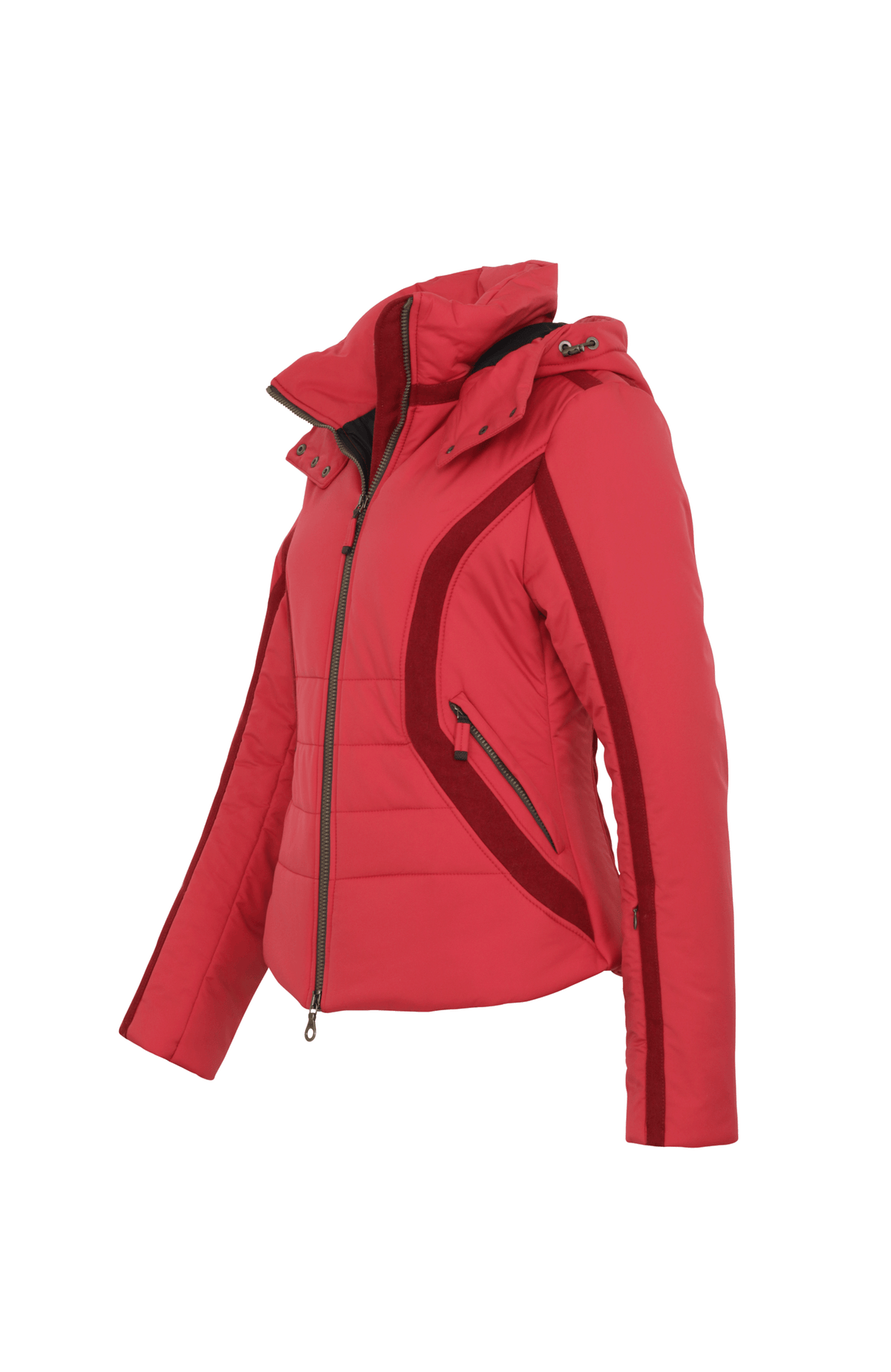 Damen Skijacke Modell 708726 Xenia Multi-LIN in Poppy – Seitenansicht, feminine Passform, abnehmbare Kapuze, Loden-Details, neue Winterkollektion von Frauenschuh