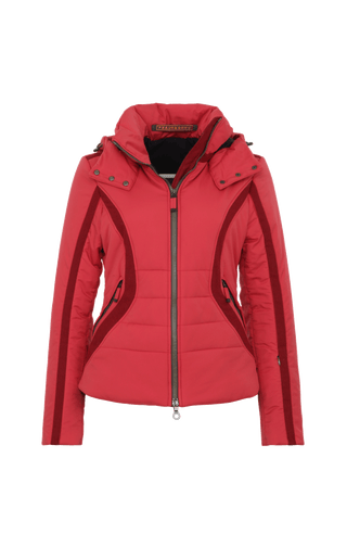 Damen Skijacke Modell 708726 Xenia Multi-LIN in Poppy – Vorderansicht, feminine Passform, abnehmbare Kapuze, Loden-Details, neue Winterkollektion von Frauenschuh