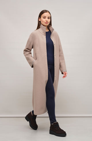 Langer Damen-Walkmantel, Modell 732129 Ella-CW in Farbe 310 Cashmere -  Mode Vorderansicht