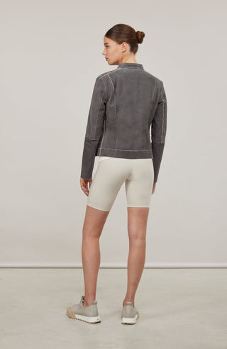 Damen Lederjacke Emma-EL Grau, Rueckansicht Modelbild