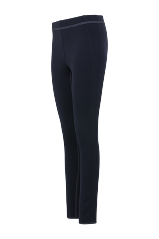Side view of women’s leggings made from Wool Powerstretch, model 658624 Daphne-PSW, in color Midnight (1630).