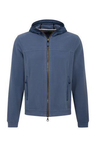 Men's classic hooded jacket made from biodegradable polyester, featuring a hood, front zip, and pockets. Frauenschuh - Austria