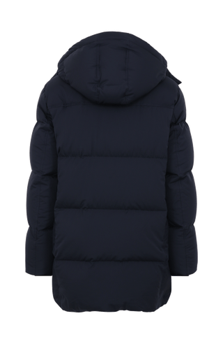 Frauenschuh Damen-Parka mit Daunenfüllung, Modell 723726 Chelsey-LIN in Midnight, Rueckansicht, abnehmbare Kapuze, gerade Passform, luxuriöses Materialfinish.