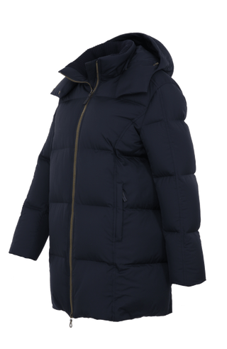 Frauenschuh Damen-Parka mit Daunenfüllung, Modell 723726 Chelsey-LIN in Midnight, Seitenansicht, abnehmbare Kapuze, gerade Passform, luxuriöses Materialfinish.