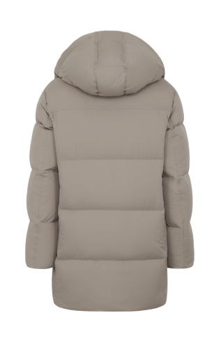 Frauenschuh Damen-Parka mit Daunenfüllung, Modell 723726 Chelsey-LIN in Cashmere, Rueckansicht, abnehmbare Kapuze, gerade Passform, luxuriöses Materialfinish.