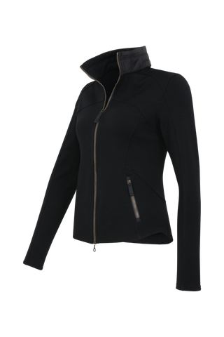 Sportjacke aus Wool Powerstretch in der Farbe Blackt (Modell 562624_Jana-PSW), Seitenansicht – figurbetonte Passform, durchgehender Reißverschluss und hoher Kragen