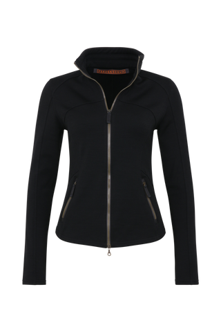 Sportjacke aus Wool Powerstretch in der Farbe Blackt (Modell 562624_Jana-PSW), Vorderansicht – figurbetonte Passform, durchgehender Reißverschluss und hoher Kragen