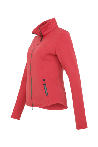 Sportjacke aus Wool Powerstretch in der Farbe Poppy (Modell 562624_Jana-PSW), Seitenansicht – figurbetonte Passform, durchgehender Reißverschluss und hoher Kragen