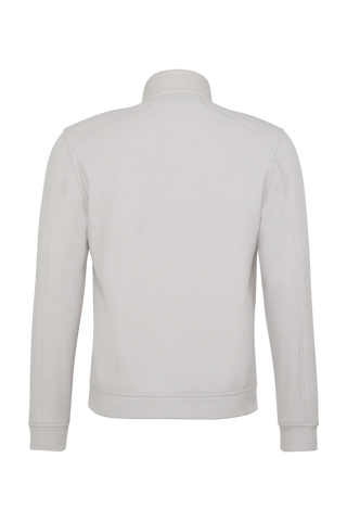 Sportliche Herrenjacke aus Wool Powerstretch in der Farbe sandstone (Modell 613624_Cooper-PSW), Rueckansicht– taillierter Schnitt, hoher Kragen und durchgehender Reißverschluss. Frauenschuh – made in Austria.icht