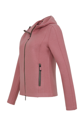 Sportliche Damen-Walkjacke mit Kapuze von Frauenschuh in Softpink (Modell 506129 Rania-CW), Seitenansicht. Made in Austria