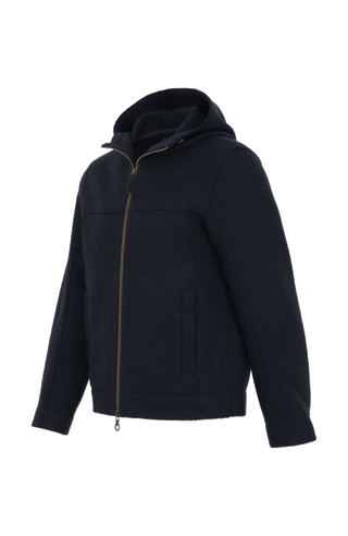 Walkjacke für Herren mit Kapuze in Dunkelblau – Modell Kian-CW, Seitenansicht